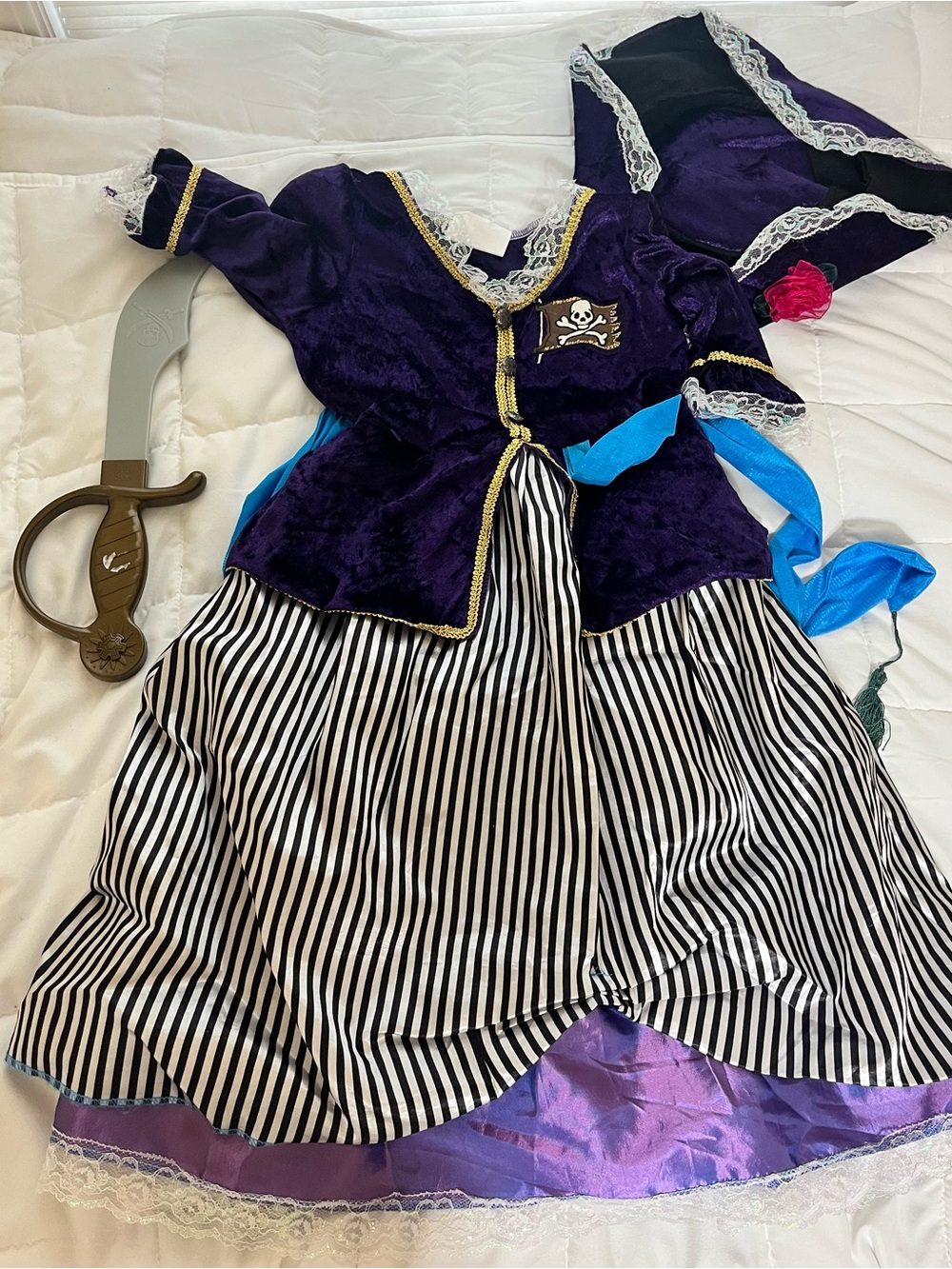 Purple Pirate Girl Costume with Striped Skirt and hat and sword-5-6